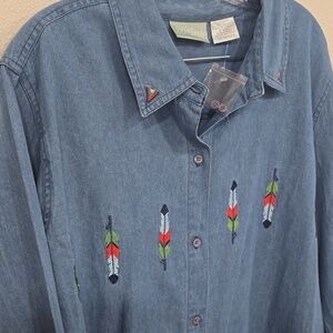 Vtg 1990s Southwestern Inspired Denim Button Down Shirt